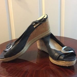 Black slingback wedges